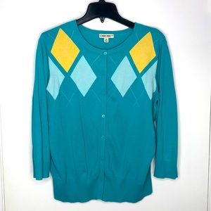 Argyle print blue sweater cardigan